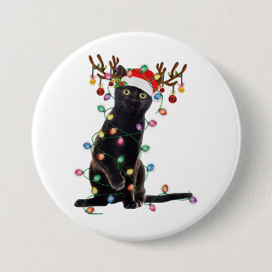 Macaron Rond 7,6 Cm Reindeer Chat Noir Feux de Noël Drôle Chat Amour