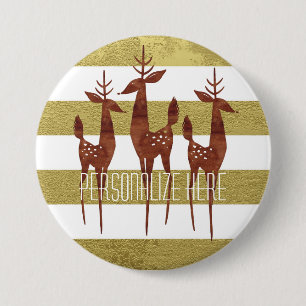 Macaron Rond 7,6 Cm Reindeer or du milieu du siècle et blanc rayé