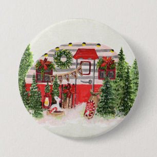 Macaron Rond 7,6 Cm Remorque de Noël Camper Scène rustique