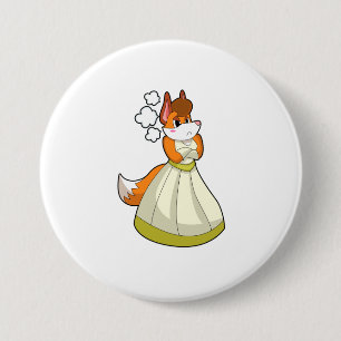 Macaron Rond 7,6 Cm Renard comme mariée avec une robe de mariée.PNG