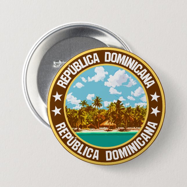 Macaron Rond 7,6 Cm République dominicaine (Devant & derrière)