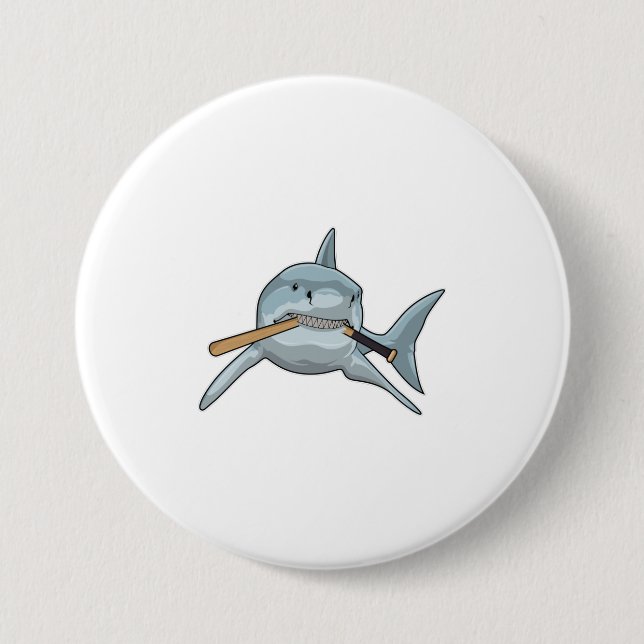 Macaron Rond 7,6 Cm Requin au baseball avec batte de baseball (Devant)