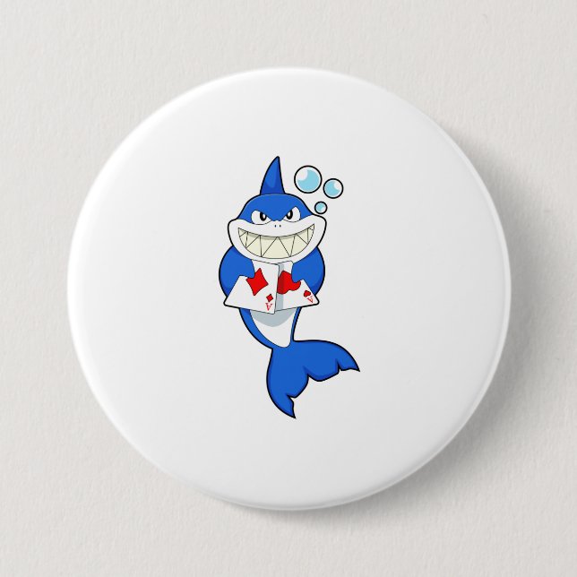 Macaron Rond 7,6 Cm Requin au Poker avec cartes de Poker (Devant)