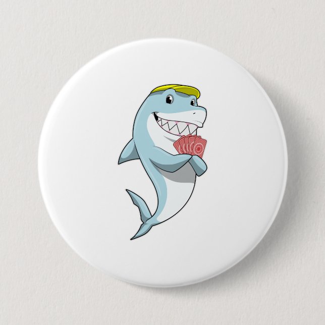 Macaron Rond 7,6 Cm Requin au Poker avec cartes de Poker (Devant)