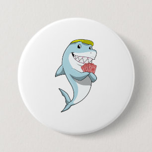 Macaron Rond 7,6 Cm Requin au Poker avec cartes de Poker