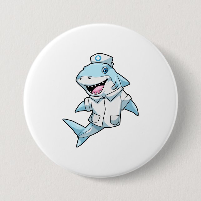 Macaron Rond 7,6 Cm Requin comme infirmière avec manteau (Devant)