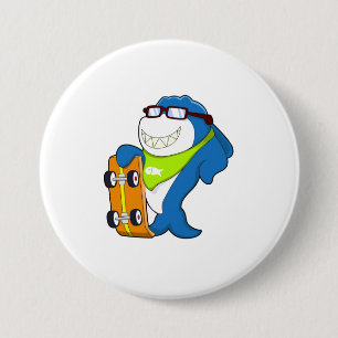 Macaron Rond 7,6 Cm Requin comme patineur avec skateboard