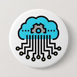 Macaron Rond 7,6 Cm Réseau de calcul en nuage Circuit Engrenage Techno