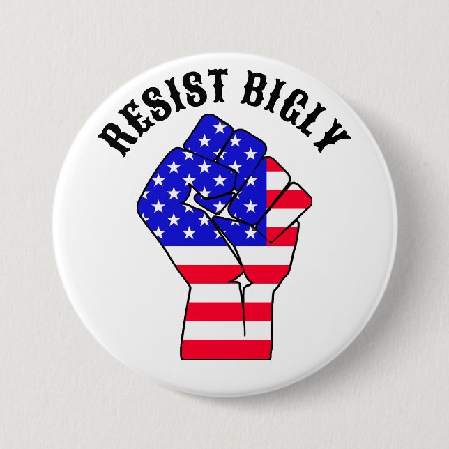 Macaron Rond 7,6 Cm Résistez vigoureusement | Anti-Trump (Devant)