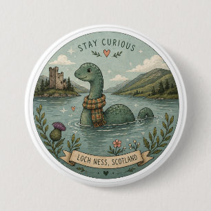 Macaron Rond 7,6 Cm Restez Curieux Cozy Cryptide Nessie Monstre du Loc