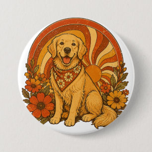 Macaron Rond 7,6 Cm Retriever doré groovy des années 70