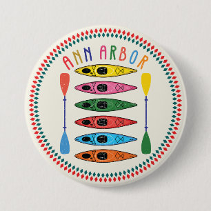 Macaron Rond 7,6 Cm Retro Ann Arbor Kayaking