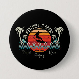 Macaron Rond 7,6 Cm Retro Huntington Beach Surf