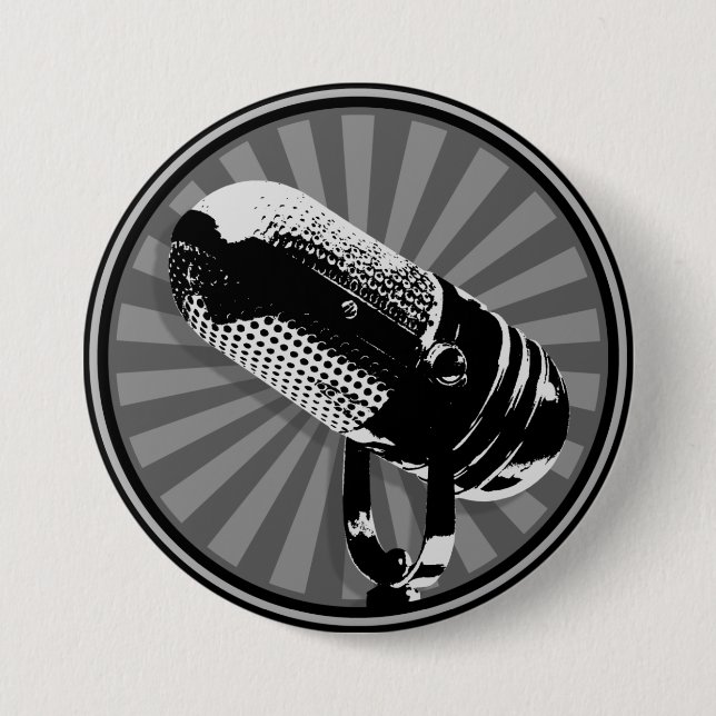 Macaron Rond 7,6 Cm Retro microphone graphic (Devant)