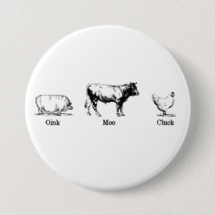 Macaron Rond 7,6 Cm Retro Oink Moo Cluck Pig Cow poulet