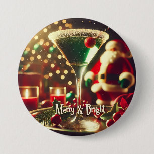 Macaron Rond 7,6 Cm Retro Santa Noël Martini verte des années 50