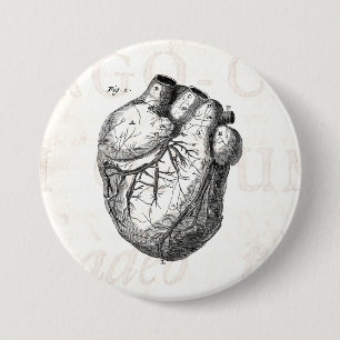 Macaron Rond 7,6 Cm Rétros coeurs cardiaques d'anatomie de coeur