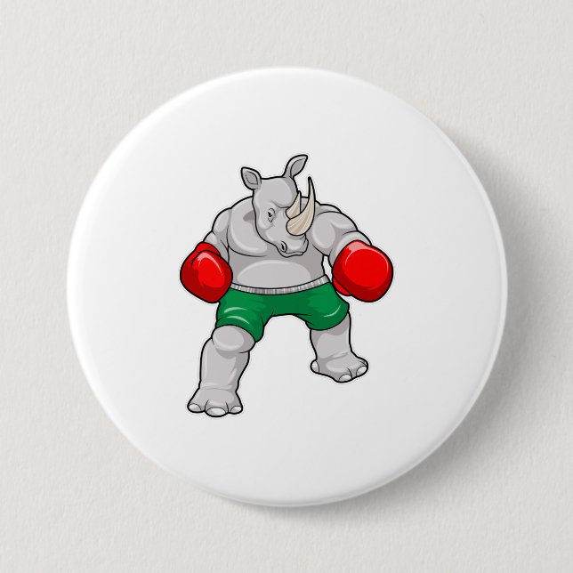 Macaron Rond 7,6 Cm Rhino à Boxing avec gants de boxe (Devant)