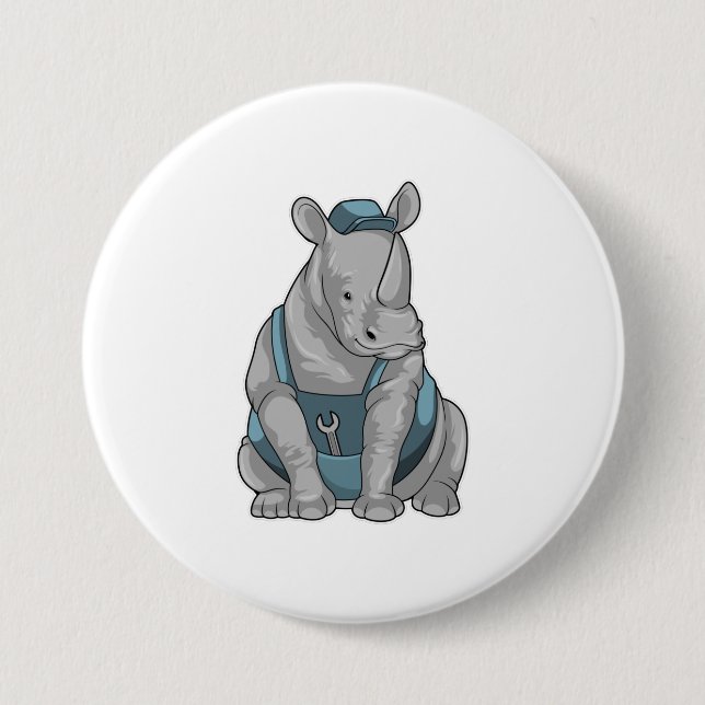 Macaron Rond 7,6 Cm Rhino as Craftsman et Wrench (Devant)