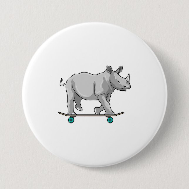 Macaron Rond 7,6 Cm Rhino en patinage avec skateboard (Devant)