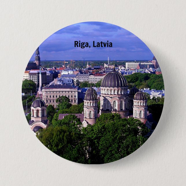 Macaron Rond 7,6 Cm Riga, Lettonie, paysage urbain, (Devant)