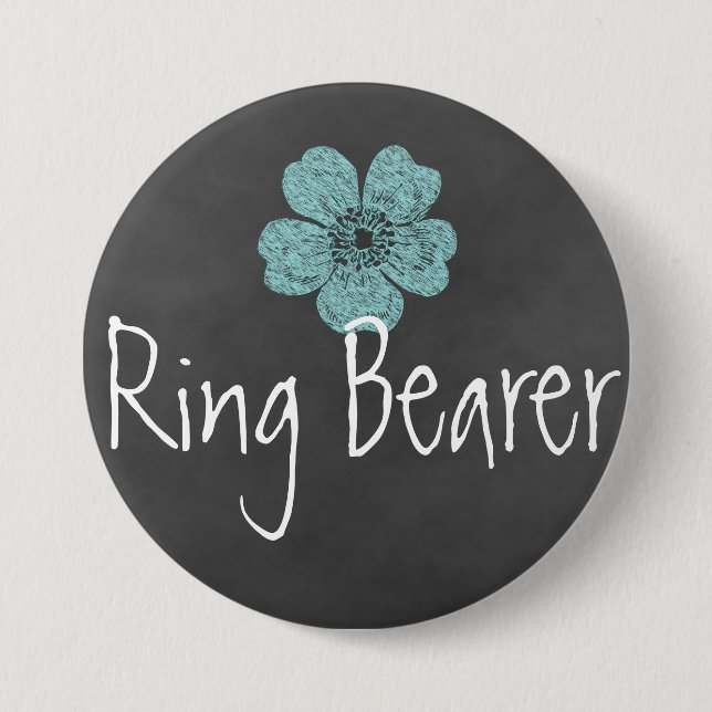 Macaron Rond 7,6 Cm Ring Bearer Wild Roses Turquoises Chalkboard (Devant)