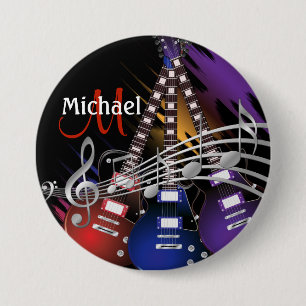 Macaron Rond 7,6 Cm Rock Guitar Music Button