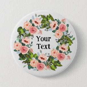 Macaron Rond 7,6 Cm Romantique rose floral Wreath Lapel Embrasser