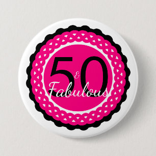 Macaron Rond 7,6 Cm Rose Chaude Féminin Rose et Noir 50 & Fabuleux Ann