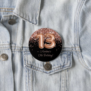 Macaron Rond 7,6 Cm Rose Gold Black 13e fête d'anniversaire