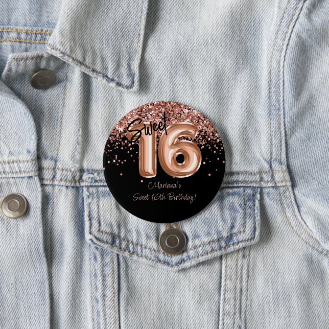 Macaron Rond 7,6 Cm Rose Gold Black Sweet 16e fête d'anniversaire (En situation)
