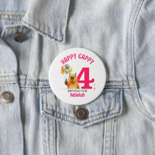 Macaron Rond 7,6 Cm Rose HAPPY CAPPY Capybara personnalisé 4e annivers