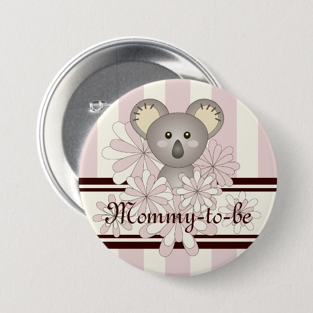 Macaron Rond 7,6 Cm Rose mignonne Koala Baby shower fille Mommy-to-be (Devant & derrière)