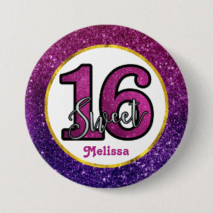 Macaron Rond 7,6 Cm Rose & Purple Sweet 16 Parties scintillant étincel