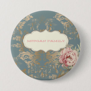 Macaron Rond 7,6 Cm Roses en Damas doré Élégant Chic