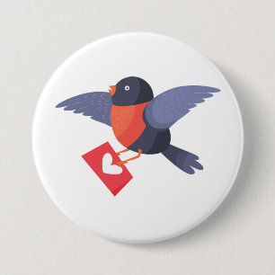 Macaron Rond 7,6 Cm Rouge-gorge volant avec lettre d'amour au cœur rou