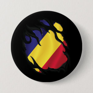 Macaron Rond 7,6 Cm Roumanie Drapeau déchiré