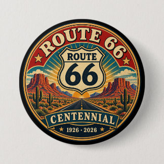 Macaron Rond 7,6 Cm Route 66 du désert centenaire rouge vintage