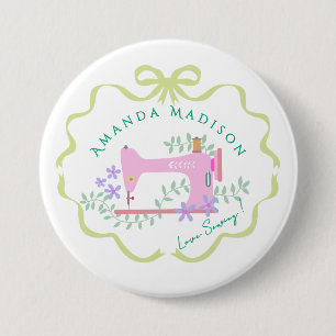 Macaron Rond 7,6 Cm Ruban à coudre vert blanc