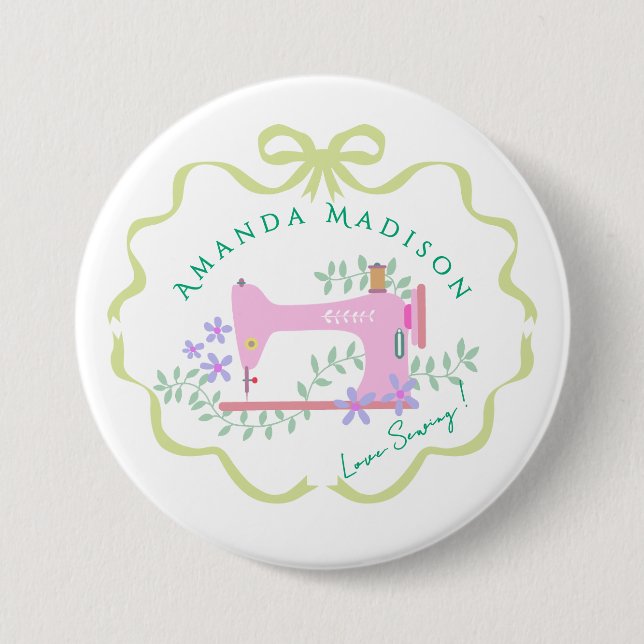 Macaron Rond 7,6 Cm Ruban à coudre vert blanc (Devant)