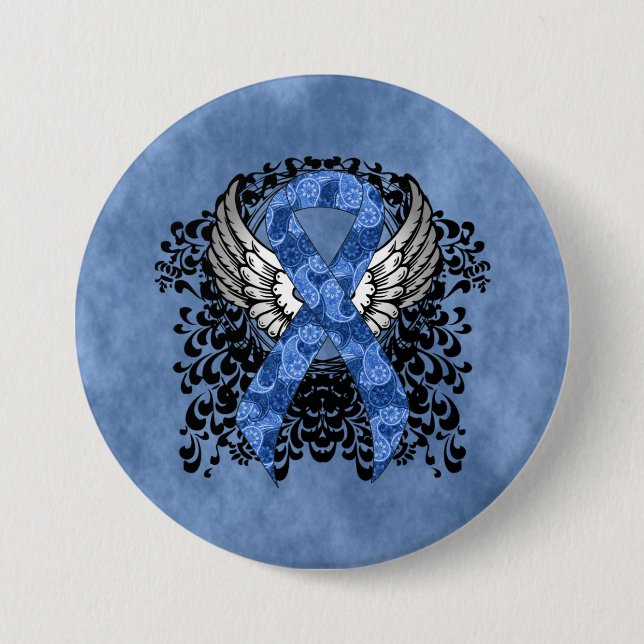 Macaron Rond 7,6 Cm Ruban bleu Paisley avec ailes (Devant)