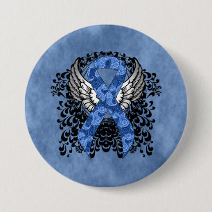 Macaron Rond 7,6 Cm Ruban bleu Paisley avec ailes
