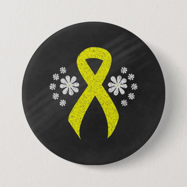 Macaron Rond 7,6 Cm Ruban Chalkboard Yellow Awareness (Devant)