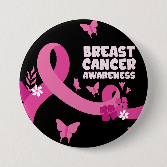 Macaron Rond 7,6 Cm Ruban rose Femmes Cancer Cancer Sensibilisation au (Devant)