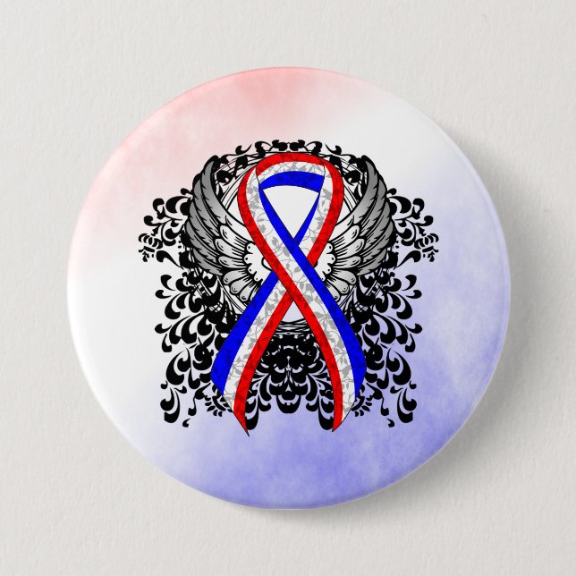 Macaron Rond 7,6 Cm Ruban rouge, blanc et bleu avec ailes (Devant)