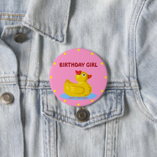 Macaron Rond 7,6 Cm Rubber Ducky "Birthday Girl"