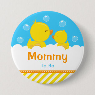 Macaron Rond 7,6 Cm Rubber Ducky Jaune et Bleu maman à être