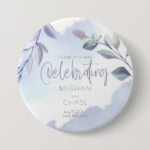 Macaron Rond 7,6 Cm Rustic Watercolor Aqua Lilac Leaves Save the Date