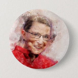 Macaron Rond 7,6 Cm Ruth Bader Ginsburg Aquarelle souriante Portrait R