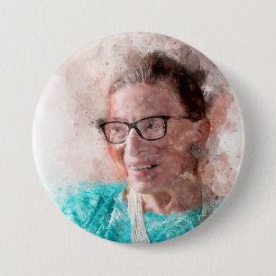 Macaron Rond 7,6 Cm Ruth Bader Ginsburg Aquarelle souriante Portrait T